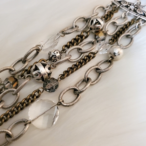 Brighton Set Lot of two Bracelets Multi strand Beads Crystal Silver Chain Bling - Picture 7 of 10